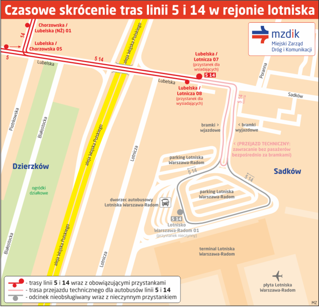 Otwarcie lotniska. 27 kwietnia skrócone trasy linii 5 i 14 