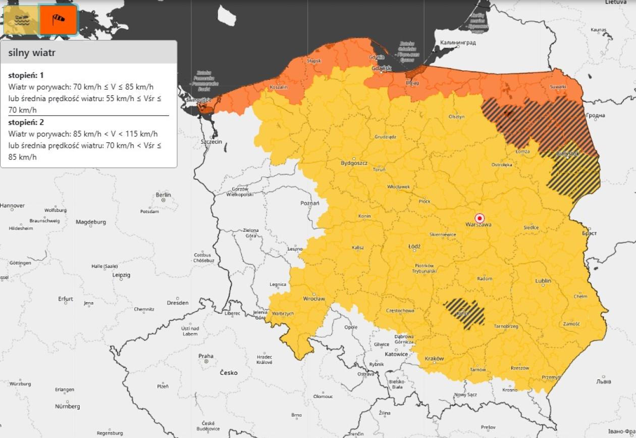 Silny wiatr. Ostrzeżenia IMGW