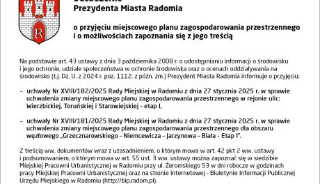 OGŁOSZENIE Prezydenta Miasta Radomia